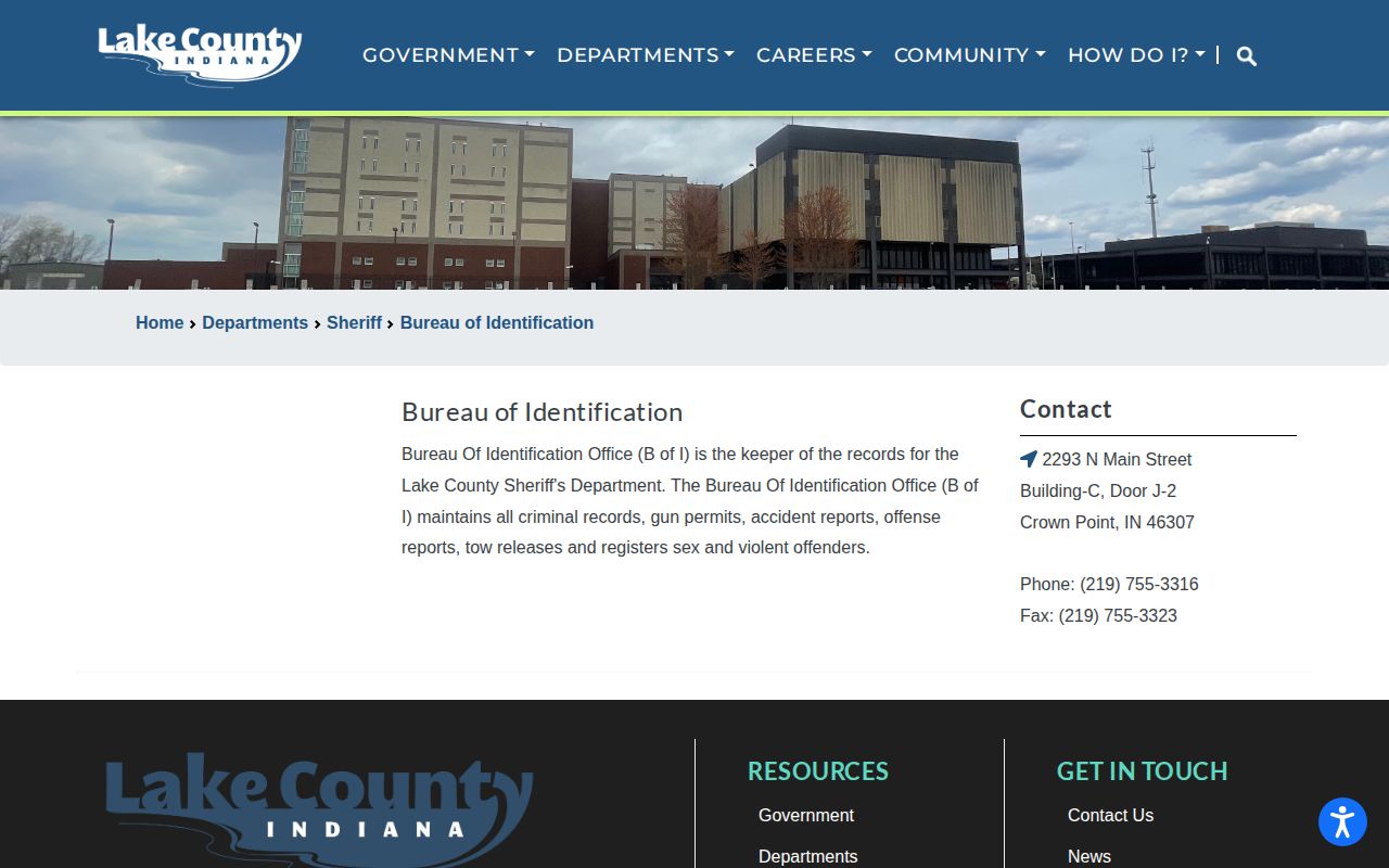 Lake County Bureau of Identification records custodian page