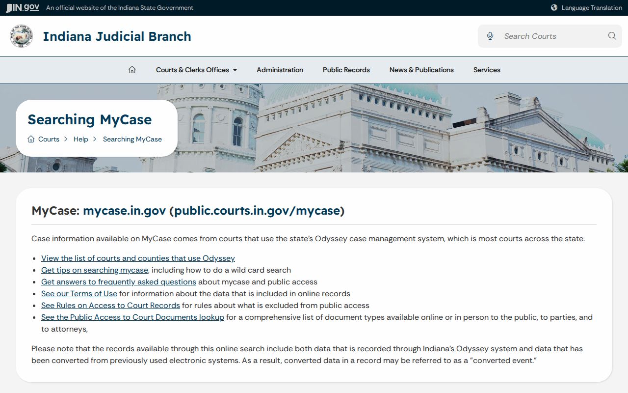 Indiana MyCase help for Lake County warrant court records
