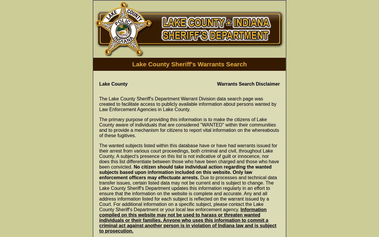 Lake County active warrant agreement and search gateway