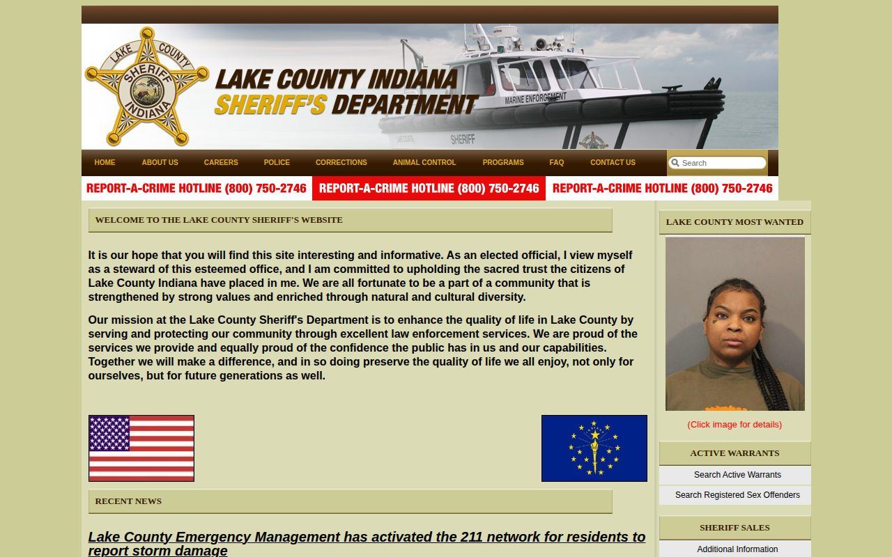 Lake County Most Wanted interface on the sheriff website